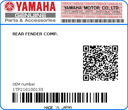 Product image: Yamaha - 1TP216100133 - REAR FENDER COMP.  0