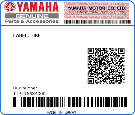 Product image: Yamaha - 1TP21668A000 - LABEL, TIRE  0