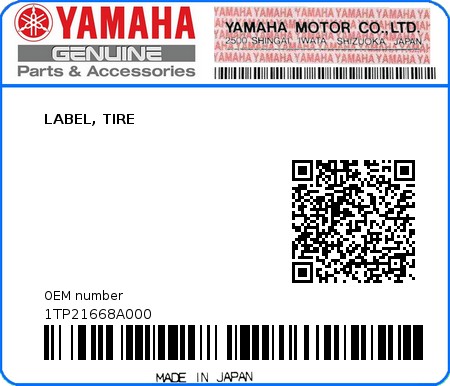 Product image: Yamaha - 1TP21668A000 - LABEL, TIRE 