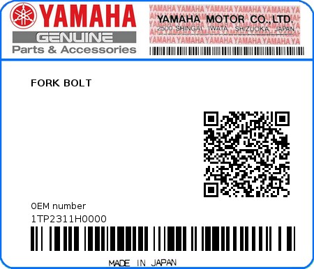 Product image: Yamaha - 1TP2311H0000 - FORK BOLT  0