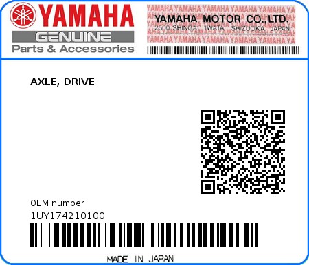 Product image: Yamaha - 1UY174210100 - AXLE, DRIVE 