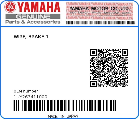 Product image: Yamaha - 1UY263411000 - WIRE, BRAKE 1  0