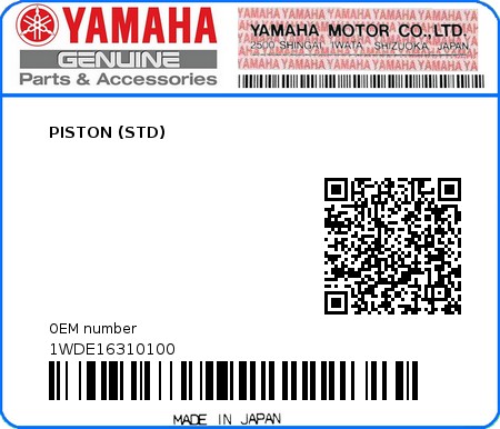 Product image: Yamaha - 1WDE16310100 - PISTON (STD)  0