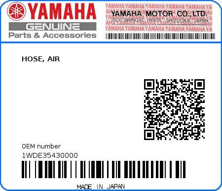 Product image: Yamaha - 1WDE35430000 - HOSE, AIR  0