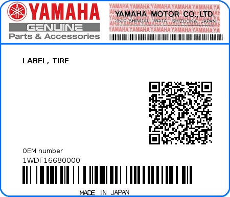 Product image: Yamaha - 1WDF16680000 - LABEL, TIRE  0
