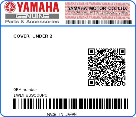 Product image: Yamaha - 1WDF839500P0 - COVER, UNDER 2 