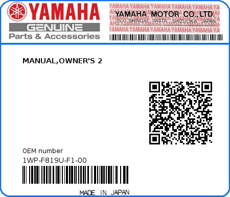 Product image: Yamaha - 1WP-F819U-F1-00 - MANUAL,OWNER'S 2 