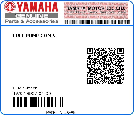 Product image: Yamaha - 1WS-13907-01-00 - FUEL PUMP COMP. 