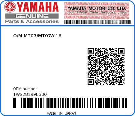 Product image: Yamaha - 1WS28199E300 - O/M MT07/MT07A'16 