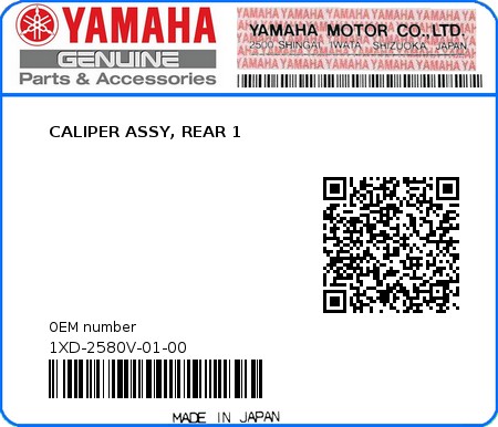 Product image: Yamaha - 1XD-2580V-01-00 - CALIPER ASSY, REAR 1  0