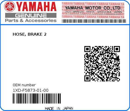 Product image: Yamaha - 1XD-F5873-01-00 - HOSE, BRAKE 2 