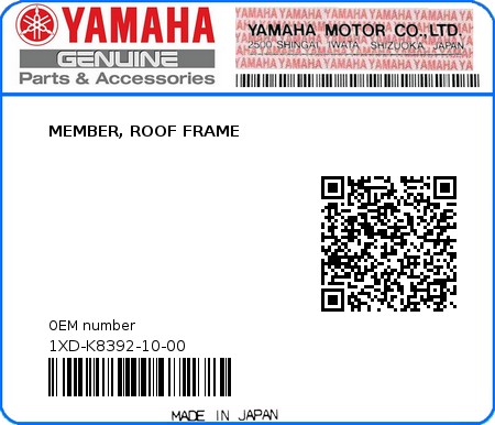 Product image: Yamaha - 1XD-K8392-10-00 - MEMBER, ROOF FRAME 