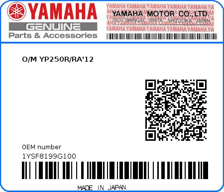 Product image: Yamaha - 1YSF8199G100 - O/M YP250R/RA'12  0