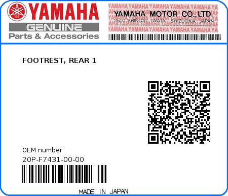 Product image: Yamaha - 20P-F7431-00-00 - FOOTREST, REAR 1 