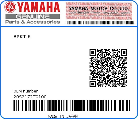 Product image: Yamaha - 20S2172T0100 - BRKT 6  0