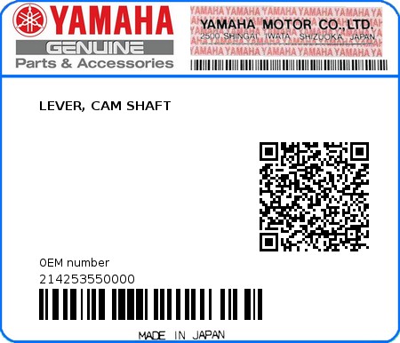 Product image: Yamaha - 214253550000 - LEVER, CAM SHAFT  0