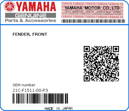 Product image: Yamaha - 21C-F1511-00-P3 - FENDER, FRONT 