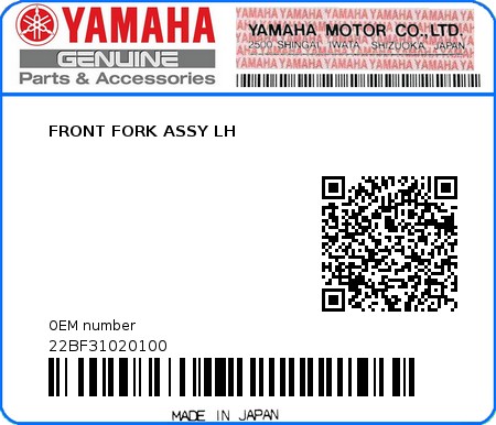 Product image: Yamaha - 22BF31020100 - FRONT FORK ASSY LH  0