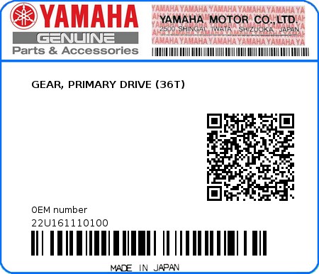 Product image: Yamaha - 22U161110100 - GEAR, PRIMARY DRIVE (36T)  0