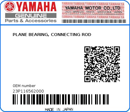 Product image: Yamaha - 23P116562000 - PLANE BEARING, CONNECTING ROD  0