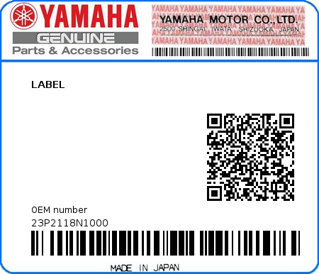 Product image: Yamaha - 23P2118N1000 - LABEL 