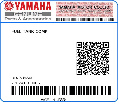 Product image: Yamaha - 23P2411000P6 - FUEL TANK COMP. 