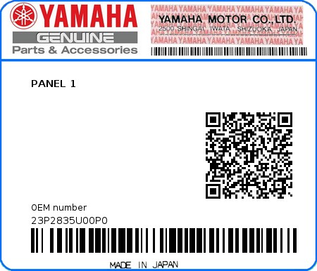 Product image: Yamaha - 23P2835U00P0 - PANEL 1 