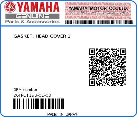 Product image: Yamaha - 26H-11193-01-00 - GASKET, HEAD COVER 1  0