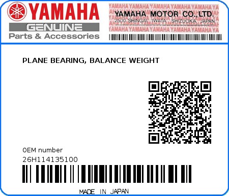 Product image: Yamaha - 26H114135100 - PLANE BEARING, BALANCE WEIGHT 