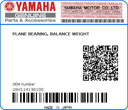 Product image: Yamaha - 26H114136100 - PLANE BEARING, BALANCE WEIGHT 