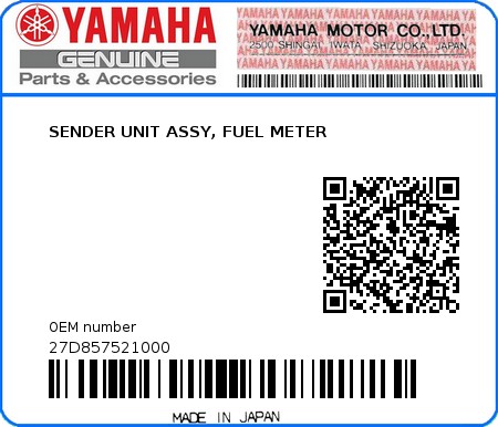 Product image: Yamaha - 27D857521000 - SENDER UNIT ASSY, FUEL METER 