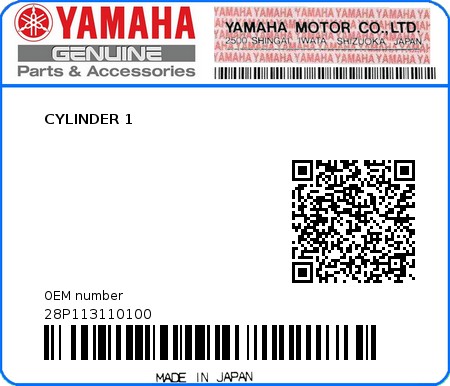 Product image: Yamaha - 28P113110100 - CYLINDER 1 