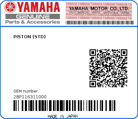 Product image: Yamaha - 28P116311000 - PISTON (STD) 