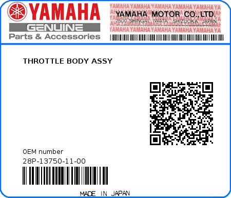 Product image: Yamaha - 28P-13750-11-00 - THROTTLE BODY ASSY  0