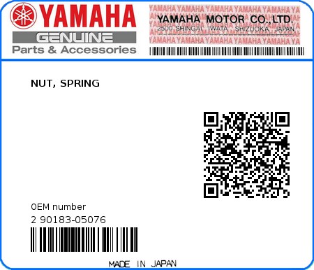 Product image: Yamaha - 2 90183-05076 - NUT, SPRING  0