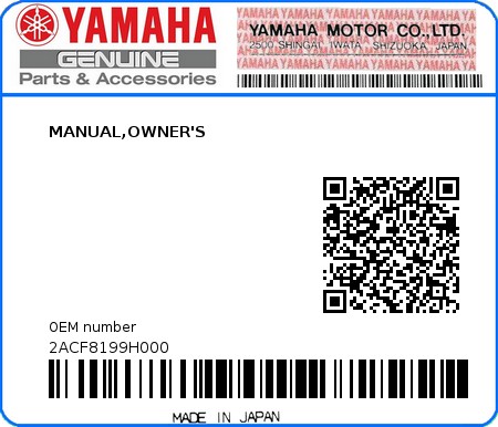 Product image: Yamaha - 2ACF8199H000 - MANUAL,OWNER'S 