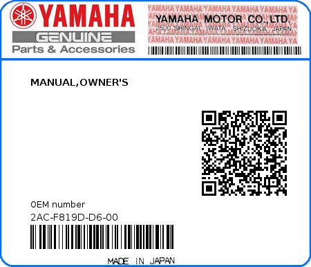 Product image: Yamaha - 2AC-F819D-D6-00 - MANUAL,OWNER'S 