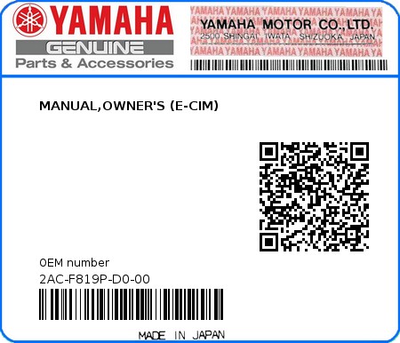 Product image: Yamaha - 2AC-F819P-D0-00 - MANUAL,OWNER'S (E-CIM) 