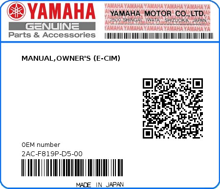 Product image: Yamaha - 2AC-F819P-D5-00 - MANUAL,OWNER'S (E-CIM) 