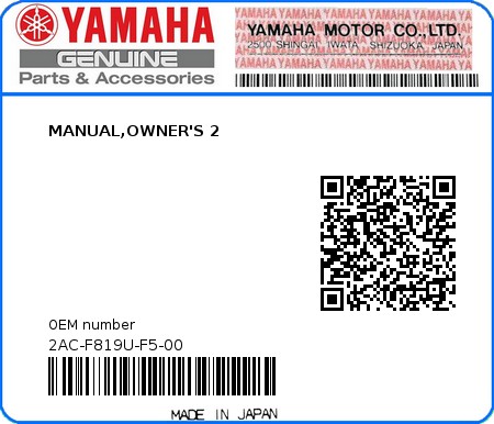 Product image: Yamaha - 2AC-F819U-F5-00 - MANUAL,OWNER'S 2 