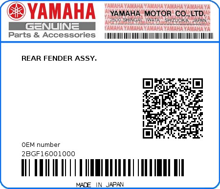 Product image: Yamaha - 2BGF16001000 - REAR FENDER ASSY.  0
