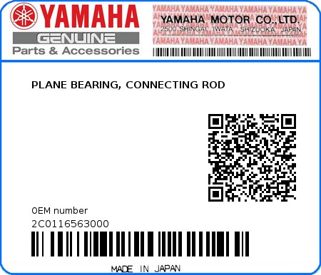 Product image: Yamaha - 2C0116563000 - PLANE BEARING, CONNECTING ROD 