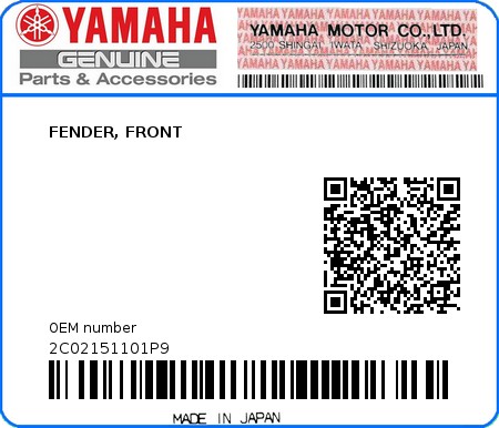Product image: Yamaha - 2C02151101P9 - FENDER, FRONT  0