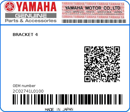 Product image: Yamaha - 2C02741L0100 - BRACKET 4  0