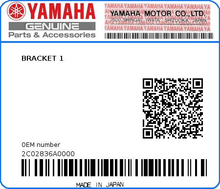 Product image: Yamaha - 2C02836A0000 - BRACKET 1  0