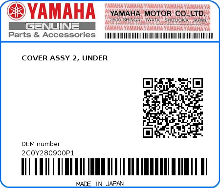 Product image: Yamaha - 2C0Y280900P1 - COVER ASSY 2, UNDER 