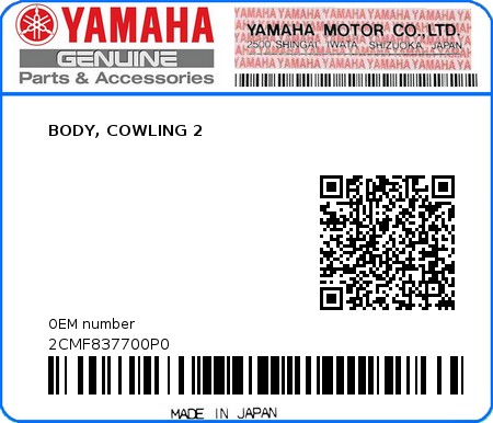 Product image: Yamaha - 2CMF837700P0 - BODY, COWLING 2 