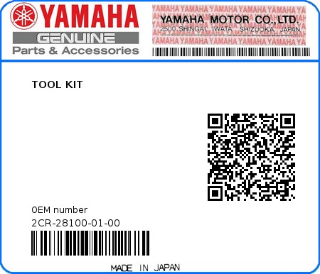 Product image: Yamaha - 2CR-28100-01-00 - TOOL KIT 