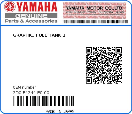 Product image: Yamaha - 2D0-F4244-E0-00 - GRAPHIC, FUEL TANK 1 