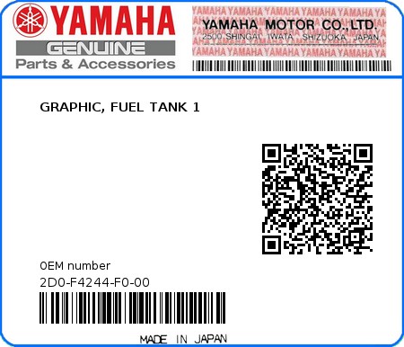 Product image: Yamaha - 2D0-F4244-F0-00 - GRAPHIC, FUEL TANK 1 